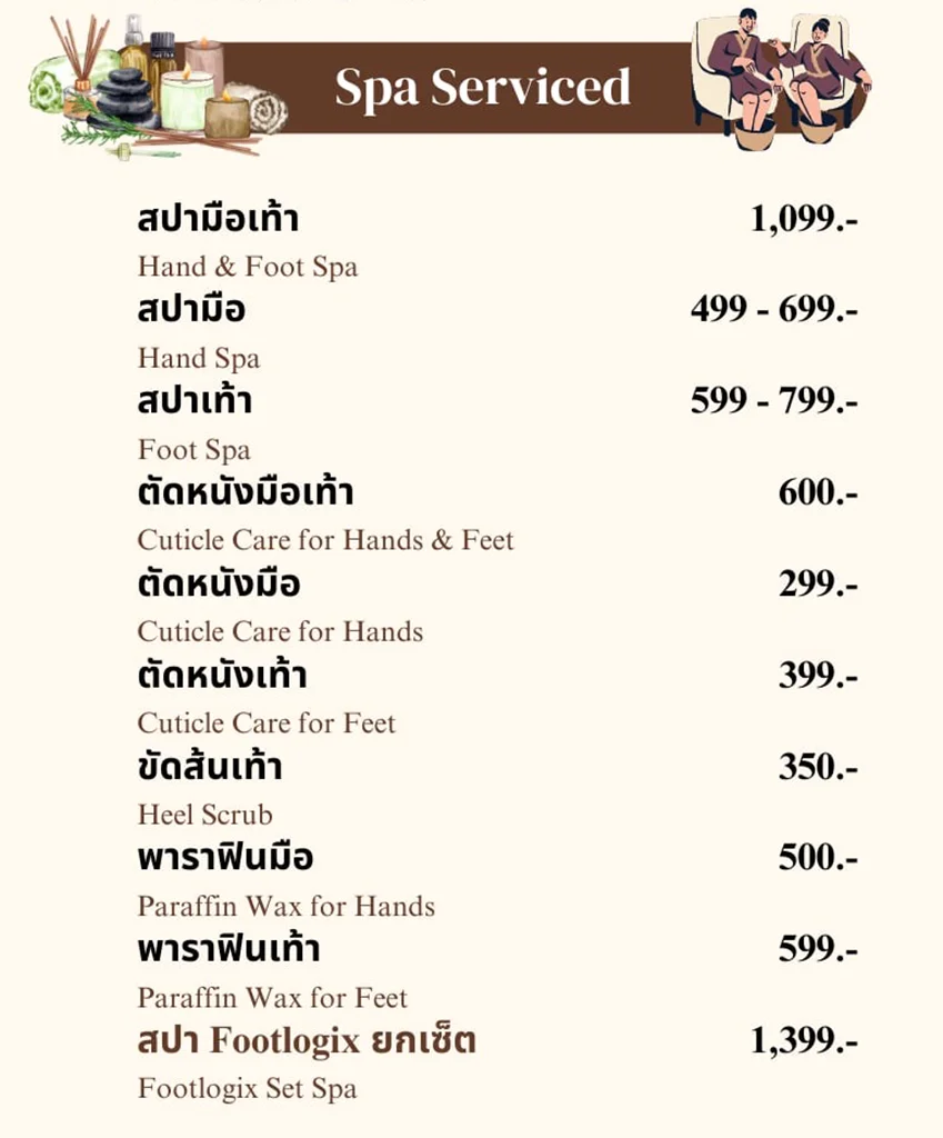 Feet and Hand spa pricing manicure pedicure Bangkok Beauty Studio thailand